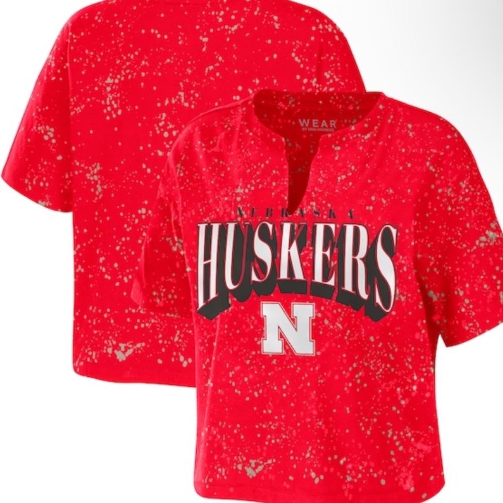 Women's University Of Nebraska Notch Neck Tie-Dye Shirt Size L NWT WEAR